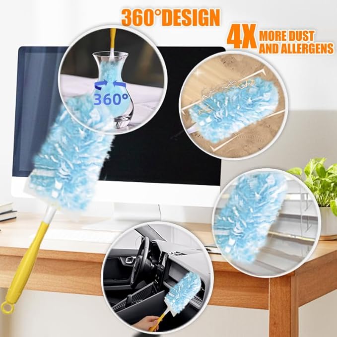 50 Count Duster Refills 360° Heavy Duty Duster Refills Compatible with Swiffer Duster, Multisurface Heavy Duty Duster Replacements with 1 Short Handle and 1 Extenda Handle
