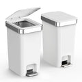 2 Pack Bathroom Garbage Can with Lid, 2.6 Gallon /10 Liter Small Trash can, Press Top Bin & Step Metal Pedal Trash Bin, Mini Waste Basket for Bedroom, Home Office, Toilet, Dorm (Grayish-White)