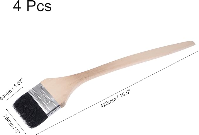 uxcell Bent Radiator Paint Brush 17" Length 3" Width Bristle with Long Wood Handle for Wall Treatment Black 4Pcs