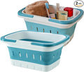 2 Pack Portable Folding Plastic Shower Caddy Basket, Perforated, Travel Bathroom Organizer for Bedroom, Shower, Collage Dorm Room, Camping and RV Use (Blue, 2 pack)
