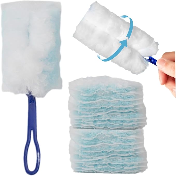 30Pcs Duster Refills, Electrostatic Disposable Dusters for Cleaning with 1 Handle, Thick & Fluffy for Cleaning Electronics, Furniture, Blinds, Ceiling FansDuster Refills