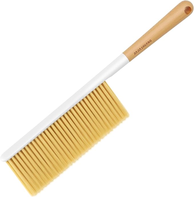 Hand Broom Cleaning Brush, Soft Bristle Dust Brushes with Wood Handle, Household Cleaning Brushues for Car, Carpet, Garden, Clothes, Various Furniture Such As Beds, Sofas (Natural)