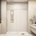 43-48” W x 76" H Single Sliding Shower Door, Frameless Shower Door with Explosion-Proof Film and Nano Coating, 1/4” (6MM) SGCC Tempered Glass, Stainless Steel Hardware, Brushed Nickel