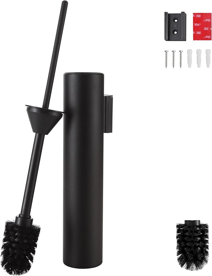 Wall Mounted Matte BlackToilet Brush with Holder,Durable Cleaning Toilet Bowl Brushes with Holders