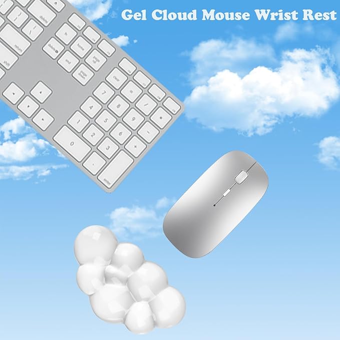 Gel Cloud Mouse Wrist Rest, Ergonomic Wrist Support and Arm Support Keyboard Rest for Typing Pain Relief，Suitable for Office/Computer/Laptop/Gaming (Transparent Mouse White)