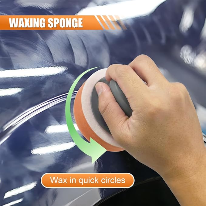 YoRise 2PCS Car Wax Applicator Pad, Microfiber Buffing & Polishing Pad, Car Detailing Sponge Pads with Grip Handle, Soft Foam Buffing Pads, Universal Vehicle Cleaning Kit (Sponge)