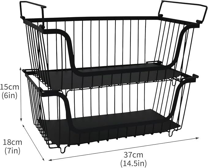 2 Pack Cleaning Supply Caddy and Trash Bag Holder Stand Set,Stackable Wire Storage Baskets,Under Sink Organizer,Cleaning Products Storage Organizer with Handles for Bathroom, Bedroom,Kitchen