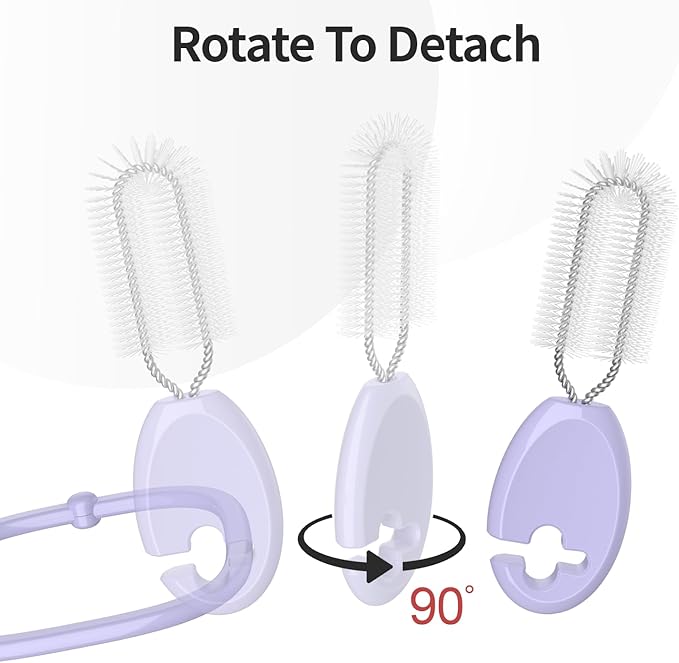 4in1 Straw Cleaner Brush Set, Standing Cleaning Brush Set Includes 7mm &10mm Straw Brushes, Cup Lid Brush, Crevice Brush, for Wide and Narrow Straws, Water Bottles, Cups and Lids, Purple