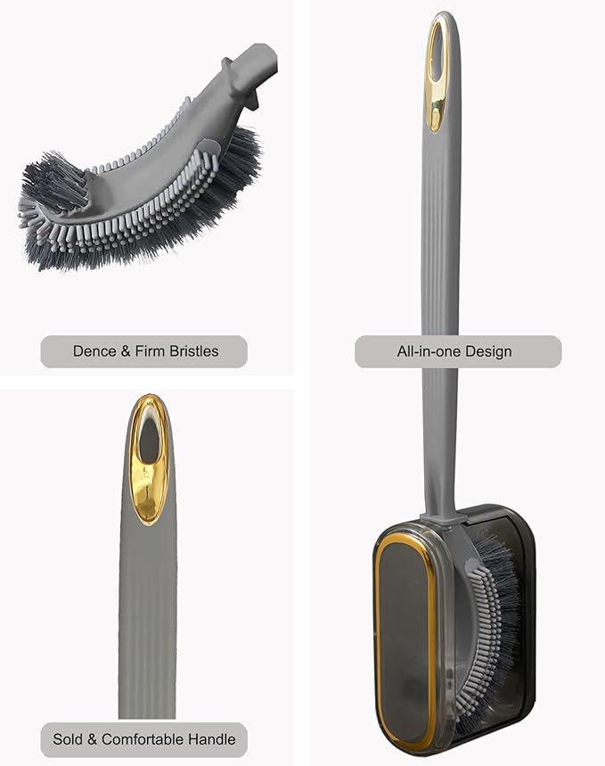 2 Pack Wall Mount Toilet Brush and Holder Set with Back Scrubber - S-Shaped Toilet Bowl Cleaner with Solid Handle, Under Rim Cleaning Brush for Bathroom, Compact Space-Saving Design (Gray)