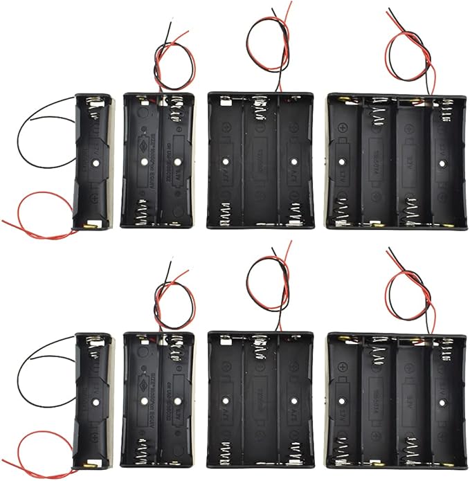 HAHIYO 18650 Battery Holder Bundle Series with Wire Sturdy Clapm Flexible Springs Contact Build-in Harnesses Batteries Black Case Easy Install 8 Pieces for Wall Clocks Ham Radio Kids Toys