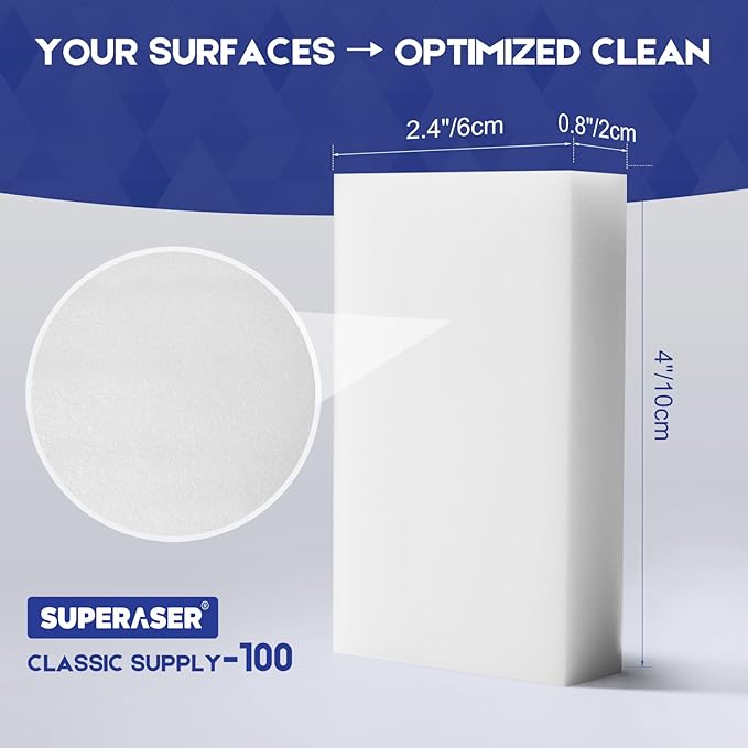 Magic Sponge Eraser, Bulk 100 Pack of Industrial Melamine Sponges for Janitorial, Office & Deep Cleaning Duties