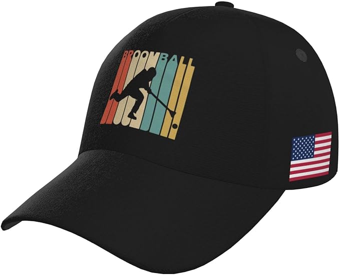 Vintage Style Broomball Outdoor Curved Brim Baseball Hat with Buckle Casual Mesh Hat