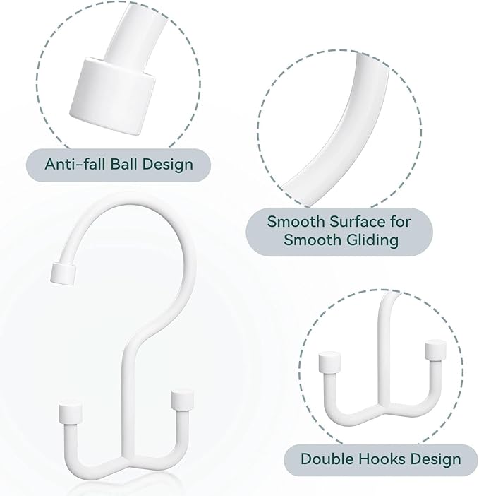Goowin Shower Curtain Hooks, Shower Curtain Rings, Durable Shower Curtain Hangers Rust Proof, Double Glide Shower Rings for Curtain, Simple Shower Hooks for Shower Curtain, White, 12 Pack-Cylinders