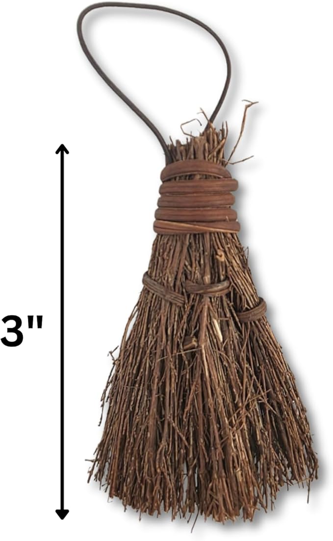 Highly Scented Pine & Balsam Mini Brooms - 3 Inch Rustic Heather Brooms with Rope Loop for Easy Hanging - Farmhouse Kitchen Accent, Witchy Halloween Décor, Cozy Holiday Home Decoration - 5 Pack