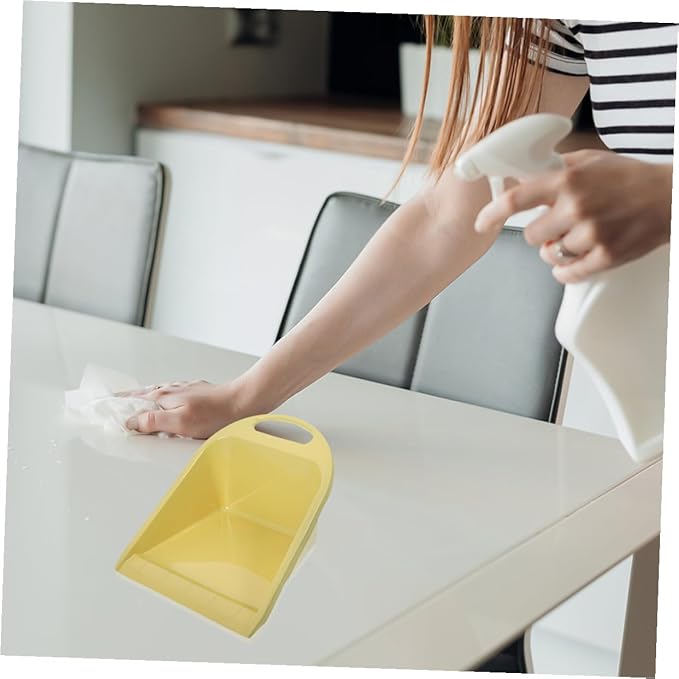 2pcs Handheld Dustpan Set with Handle, Compact Yellow Desktop Dustpan for Office and Home Cleaning, Practical Portable Trash Scoop for Garage and Table Use