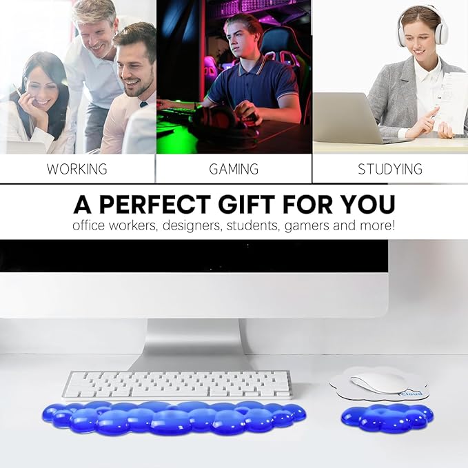 JIKIOU Clear Gel Wrist Rest for Keyboard and Mouse, Cool Silicone Mouse Wrist Rest Set, Cute Ergonomic Wrist Rest for Keyboard Typing Pain Relief, Suitable for Office Computer Laptop Gaming Blue