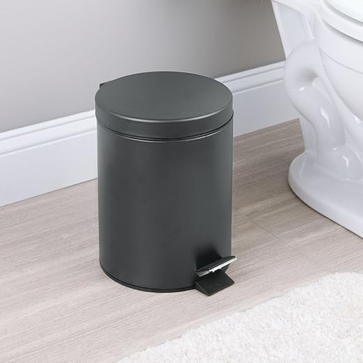 InterDesign 5-Liter Steel Step Waste Can with Bucket Insert – Matte Gray 5L