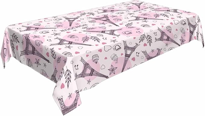 Paris Eiffel Tower Table Cover 52x70 Love Heart Coffee Cake Pink Table Cloth Rectangle Table for Banquet Party Decorative Outdoor Picnic Dining Kitchen Table Cover