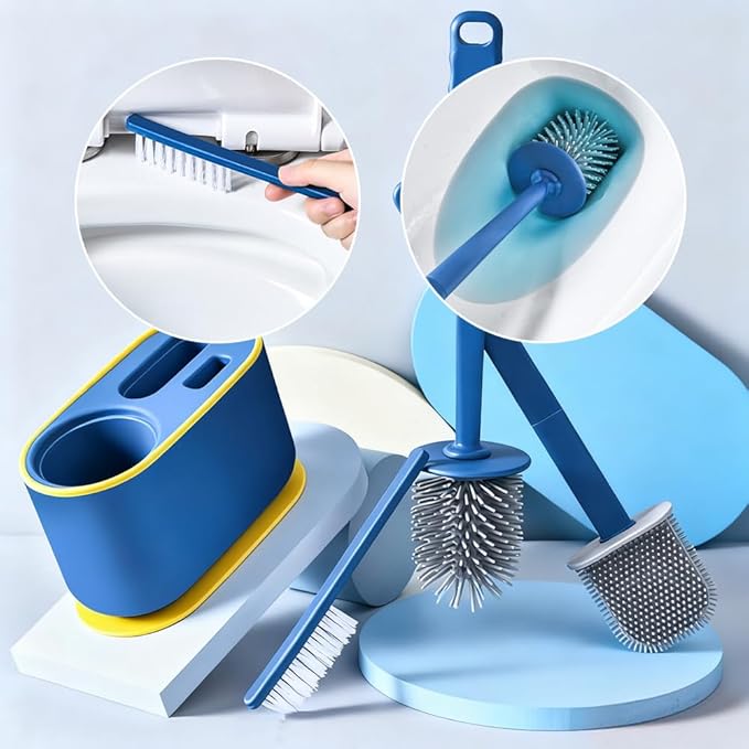 Toilet Brush Set, Bathroom Accessories, Toilet Bowl Cleaners, Deep Cleansing Multifunctional Hanging Toilet Brush Set for Bathroom(Bule)