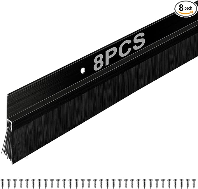 Frienda 8 Set Door Brush Bottom Sweep Brush Weather Stripping Aluminum Door Seal with Screws for Gaps up to 1 Inch, for Home, Commercial Gate, Fill Gaps Dust, Debris (1 x 36 Inch,Black)