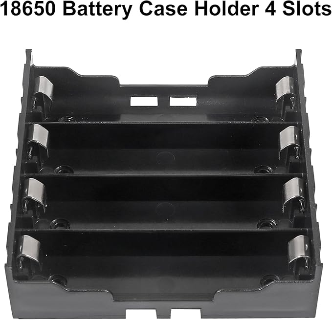 18650 Battery Case Holder 4 Slots X 3.7V 18650 Battery Storage Box, in Parallel Black Plastic Batteries Clip Box with Pin for DIY Parallel or Series Circuit PCB Projects (6pcs ABS 4 Slots)