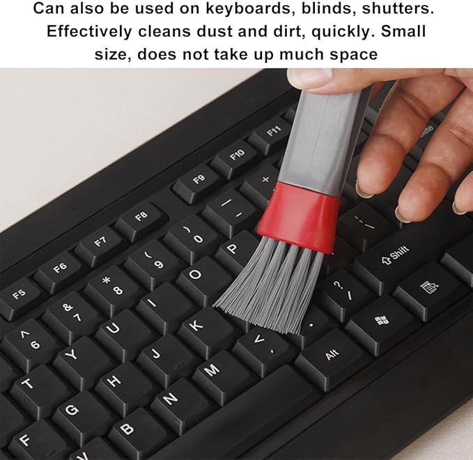 2 PCS Mini Duster for Car Air Vent, Double Ended Automotive Air Vent Microfiber Duster & Brush, Dust Collector Cleaner for Keyboard Window Leaves Shutter, Car Accessories (Red & Gray)
