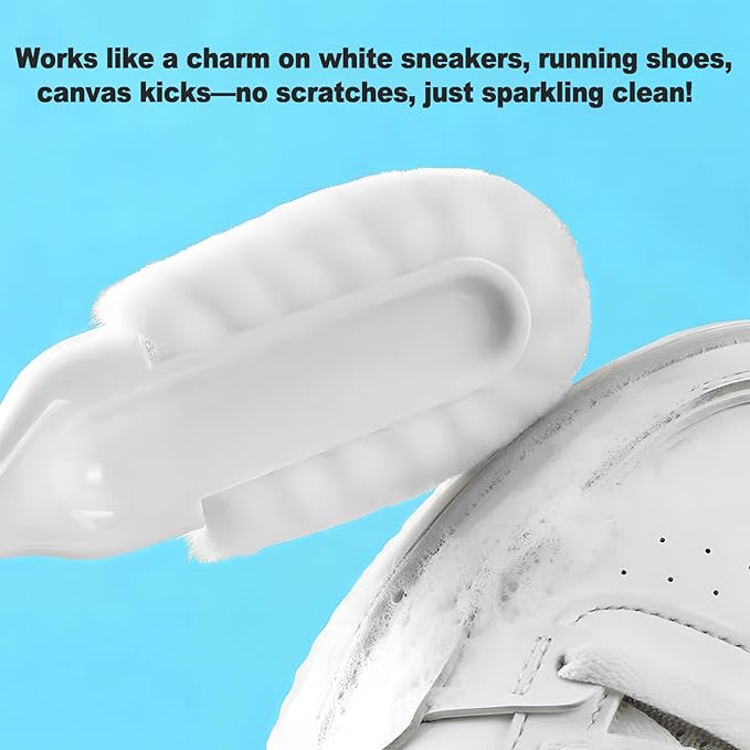 for Sneakers & Boots - Ergonomic Scrubber with Hanging Hook, Gentle Cleaner for Leather, White Soles and Mesh Shoes