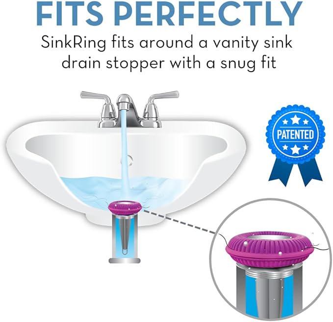 Bathroom Sink Hair Catcher for Pop-Up Drain – SinkRing 1.57" Precision Strainer for Bathroom Sink Drains | Clog-Free Hair Trap for Contacts, Earrings, Jewelry | No Suction or Screws – Purple