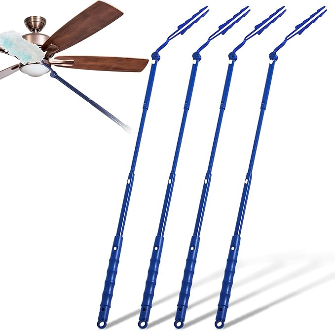 4 Pcs 3 ft Replacement Handles Compatible with Swiffer Duster Refill, Extended Handle, Removal Duty, Adjustable Length for Home Fan Window Cleaning (Blue)