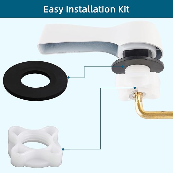 Hygie Rinse 2PCS Metal Toilet Handle Lever Flush Replacement, Universal Front Mount Toilet Handle with Stainless Steel Flapper Chains, Toilet Repair Kit, White