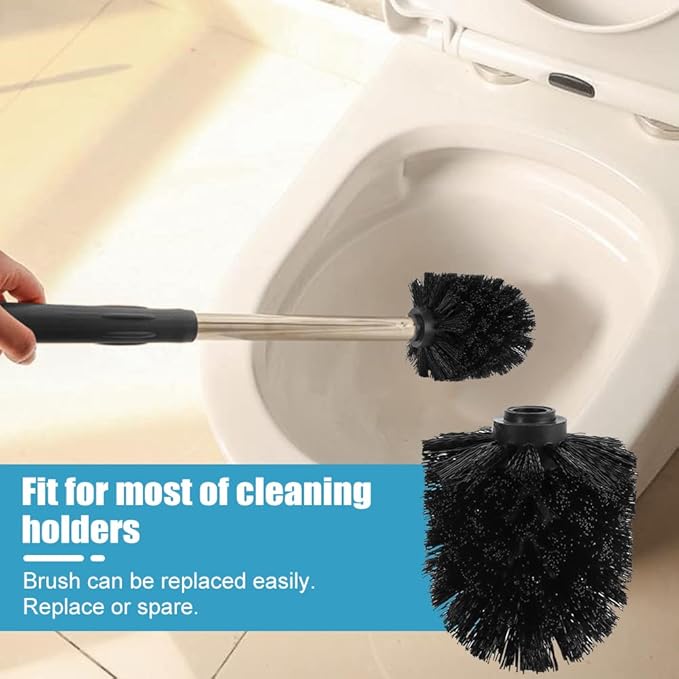 2PCS Toilet Bowl Brush Replacement Head, Toilet Brush Head Replacement with Durable Stiff Bristles, Cleaning Tool for Home Hotel Bathroom (Black)