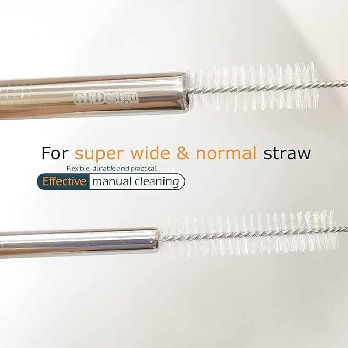GFDesign Drinking Straw Cleaning Brushes Set 17" Extra Long 1/2" Extra Wide Pipe Tube Cleaner Nylon Bristles Stainless Steel Handle - 17" x 1/2" (12 mm) - Set of 4