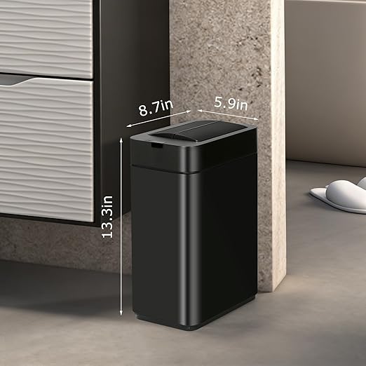 Sensor Trash Can with Butterfly Lid 2.6 Gallon Rectangular Automatic Garbage Can, Stainless Steel Trash Bin, Slim Waterproof Wastebaskets with Lid Soft Close for Under Counter, Black