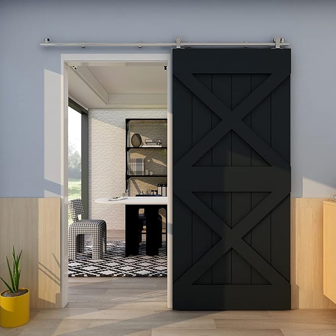 TSMST 10.5FT Sliding Barn Door Hardware Kit, Top Mount Stainless Steel Heavy Duty Sturdy Barn Door Track for Single Wood Door, Slide Smoothly Quietly (T Style)