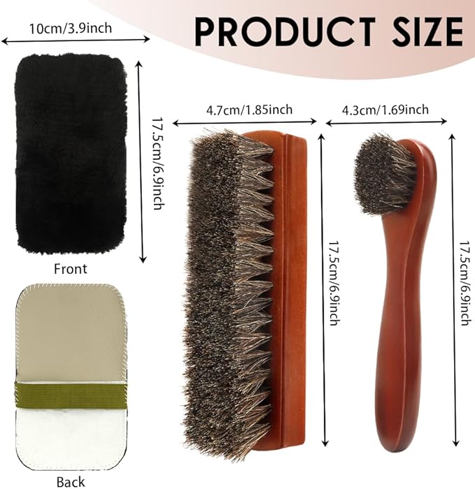 Shoe Brush, 2Pcs Shoe Cleaning Brush, Horsehair Shoe Brush, Shoe Brushes for Cleaning, Shoe Polish Brush, Boot Brush for Leather, Horse Hair Brush for Care Leather Shoes Clean Dauber Applicators