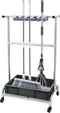 Broom and Mop Holder Put Wet Mops Movable Floor-Mounted Mop Rack Floor Standing Cleaning Tool Cart Storage with 12 Pack and Wheel Broom Holder Organizer for Garden,Garage, Shed, Outdoor