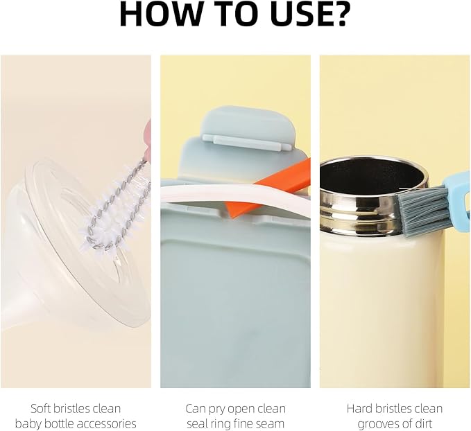 6Pcs 3 in 1 Cup Lid Cleaning Brush, Multifunctional Bottle Cleaning Brush, Cup Lid Gap Cleaner for Home Kitchen