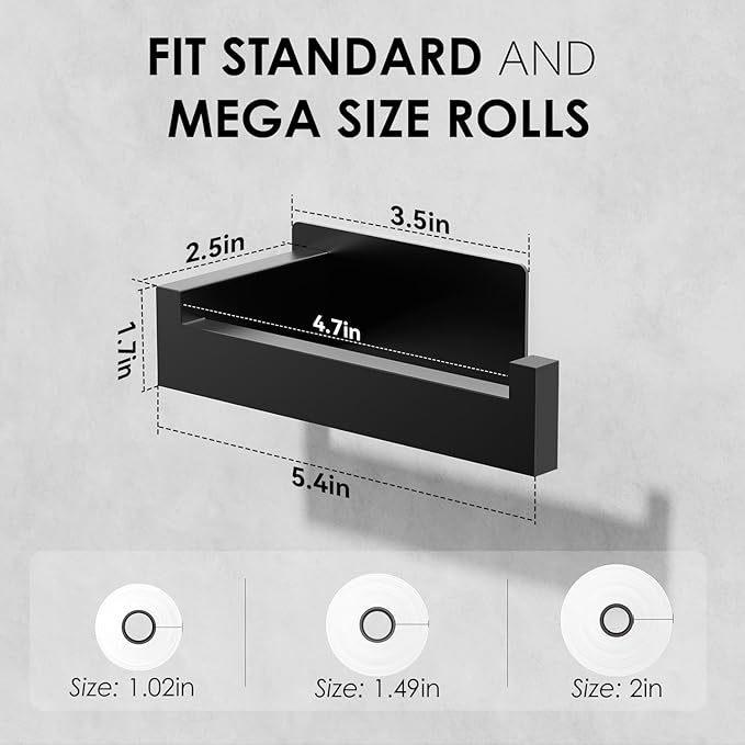 Auxmir Self Adhesive Black Toilet Paper Holder 2 Pack, Toilet Roll Holder Wall Mount, Premium Thicken SUS304 Stainless Steel, Rustproof No Drilling Toilet Tissue Holder for Bathroom Kitchen Washroom