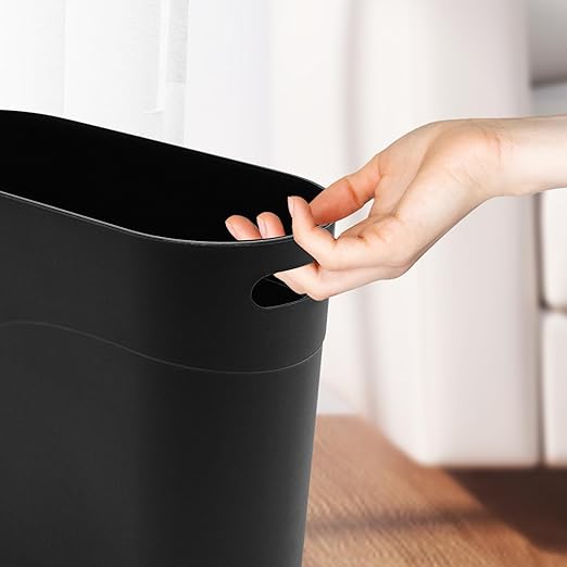 2 Pack 3.2 Gallon Plastic Trash Cans for Bathroom, Small Waste Bins with Handles, Compact Garbage Containers for Narrow Spaces, Recycle Wastebaskets for Office, Kitchen, Bedroom, Living Room (black)