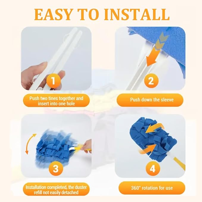 Reusable Duster Refill for Swiffer Duster,Washable Heavy Duty Duster Pads, 360 Cleaning Pads for Fan, Window, Furniture, Floor,7 Pack(Include 1 Handle)