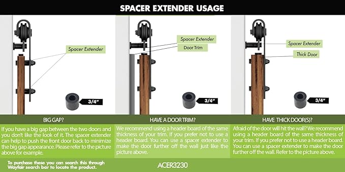 Homacer Sliding Barn Door Hardware Black Rustic 3/4“ Spacer Extender-Set of 6