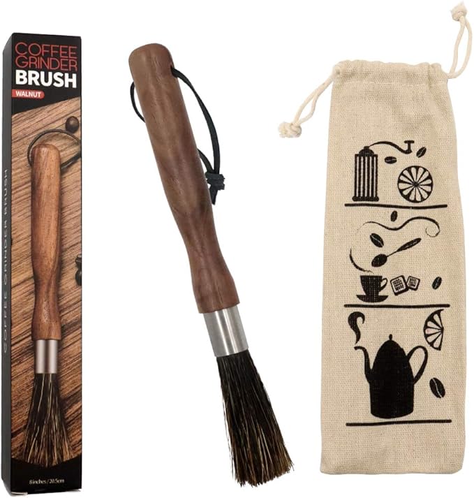 Coffee Grinder Brush, Coffee Machine Cleaning Brush, Espresso Machine Cleaner, Espresso Maker Cleaner Tool with Storage Bag, Wooden Handle