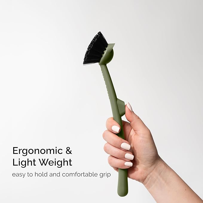 Earth & Mango Magnetic Dish Brush & Scraper, Snaps to Sink, Non-Scratch, Dishwasher Safe, Dish Scrubber – Moss Green