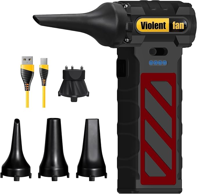 Electric Compressed Air Duster for Car Cleaning 110000 RPM Rechargeable Cordless Blower with 8000mah Battery for PC, Keyboard Includes Emergency Window Breaker & Seatbelt Cutter Replaces Canned Air