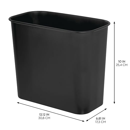 iDesign Small Steel Rectangular Bathroom Trash Can - Matte Black