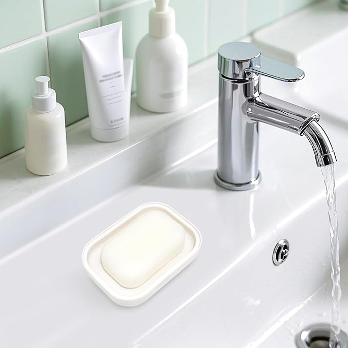 Double Layer Draining Soap Dish, Plastic Dishwashing Sponge Soap Holder for Kitchen, Bathroom, and Washstand (Milky White)