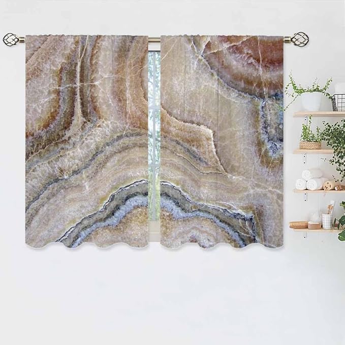 Onyx Marble Kitchen Curtains Nature Stone Surface Pattern Rock Granite Texture Short Tier Curtains for Bathroom Cafe Small Window Drapes Treatment 2 Panels (27.5x39 Inch)