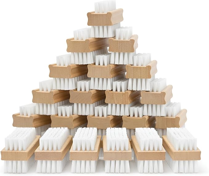 LOLA Classic Hand & Nail Wood Brush, 300 Pack, Heavy Duty 2 Sided Soft & Stiff Bristles, Cleans Hands, Fingernails, Feet & Toenails