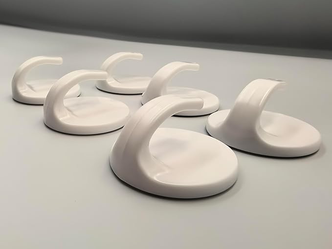 lightstar 6 Pcs Adhesive Plastic Hooks - Small Wall Hooks for Hanging, Drill-Free, Seamless - Kitchen Bathroom - 44 * 44 * 25 mm, White (for 2.5 LB)