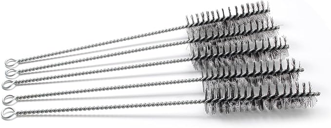 Utoolmart Wire Tube Brushes, Stainless Steel Bottle Bristle Cleaning Spiral Power Pipe Brush, 1.0-inch Diameter 12-inch Long-Handle Cleaner for Auto Parts, Bottles, Tubes, Keyboards,Glass 5pcs